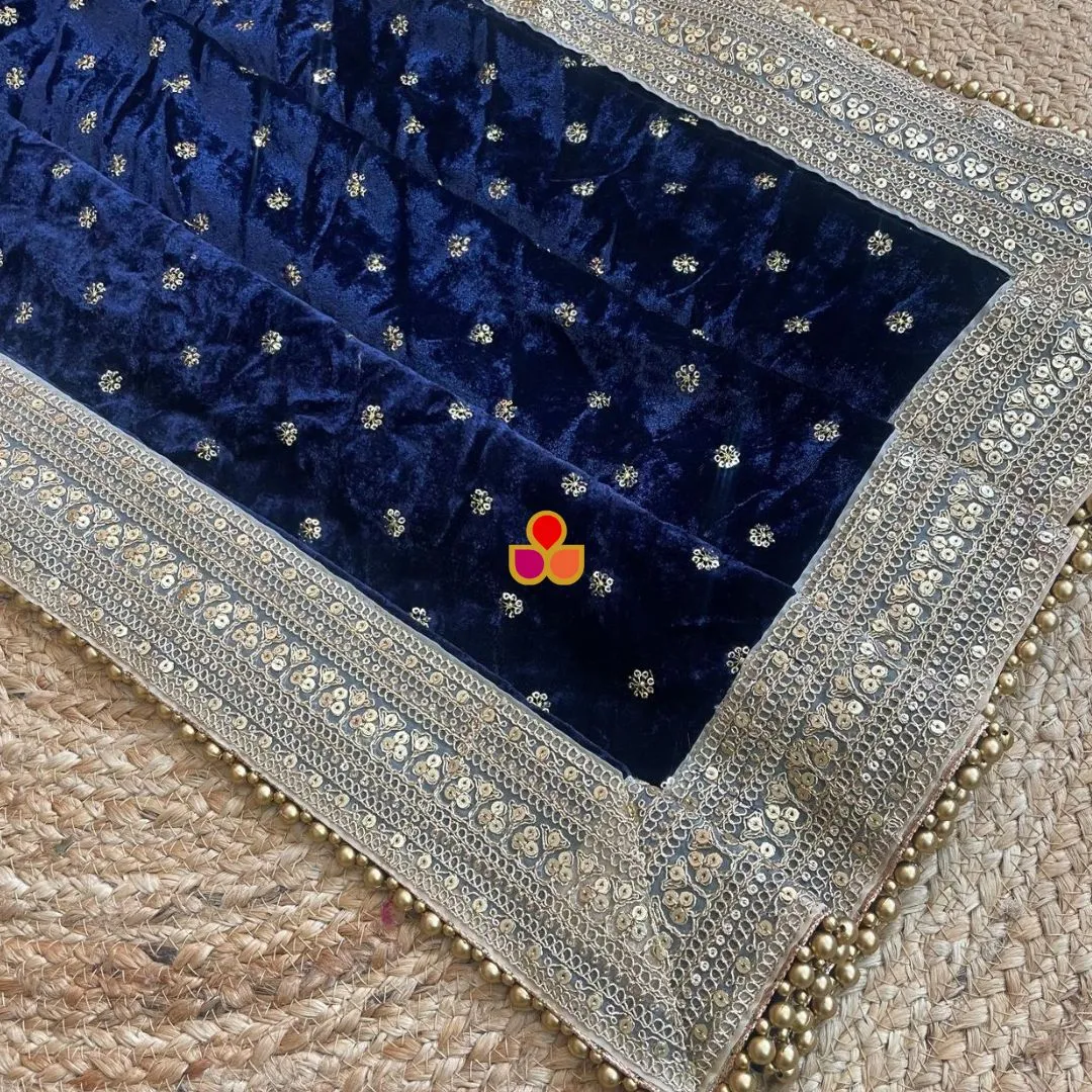 Bridal Afsana Blue Embroidered Sequin Velvet Dupatta