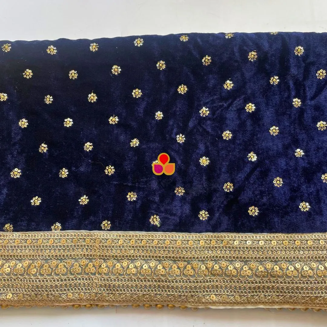 Bridal Afsana Blue Embroidered Sequin Velvet Dupatta