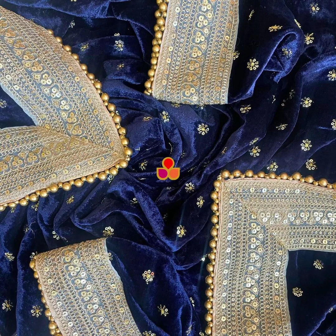 Bridal Afsana Blue Embroidered Sequin Velvet Dupatta