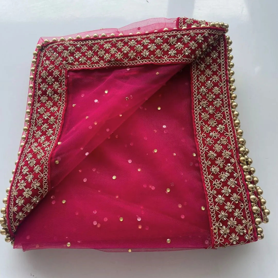 Bridal Magenta Jewel Embroidered Stone Net Dupatta