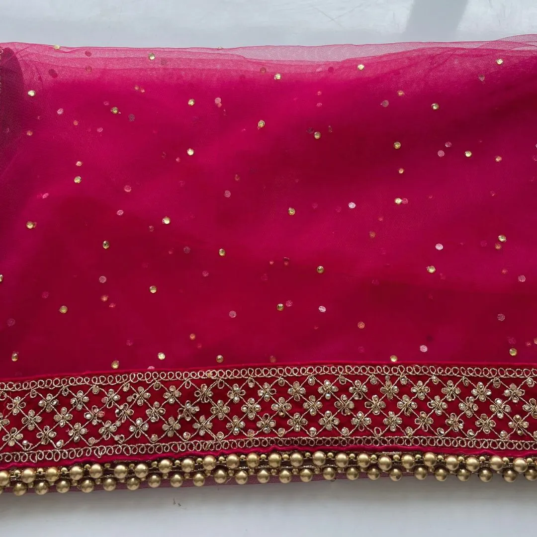 Bridal Magenta Jewel Embroidered Stone Net Dupatta