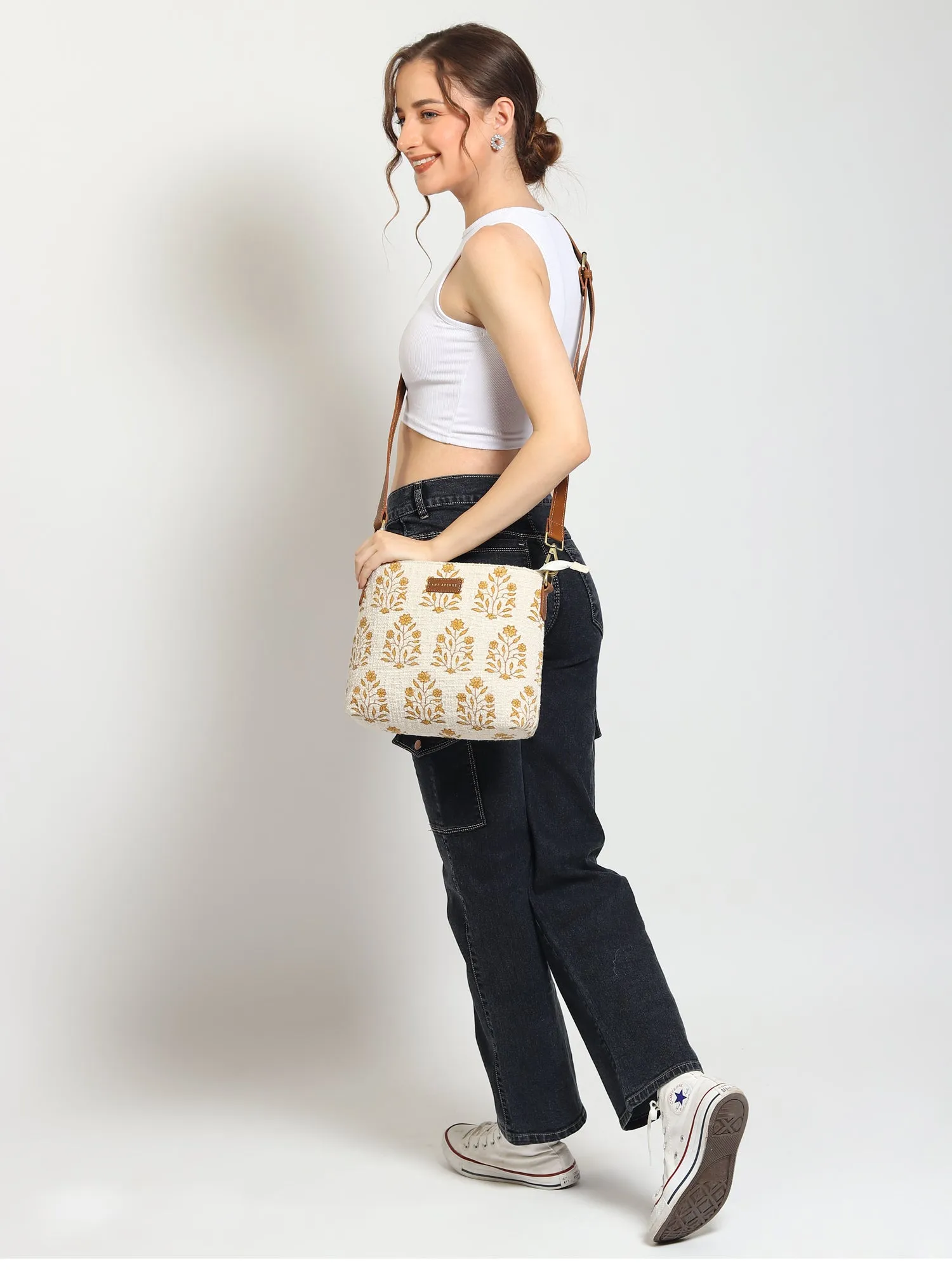 CHARILE - COTTON PRINTED & LEATHER SLING BAG