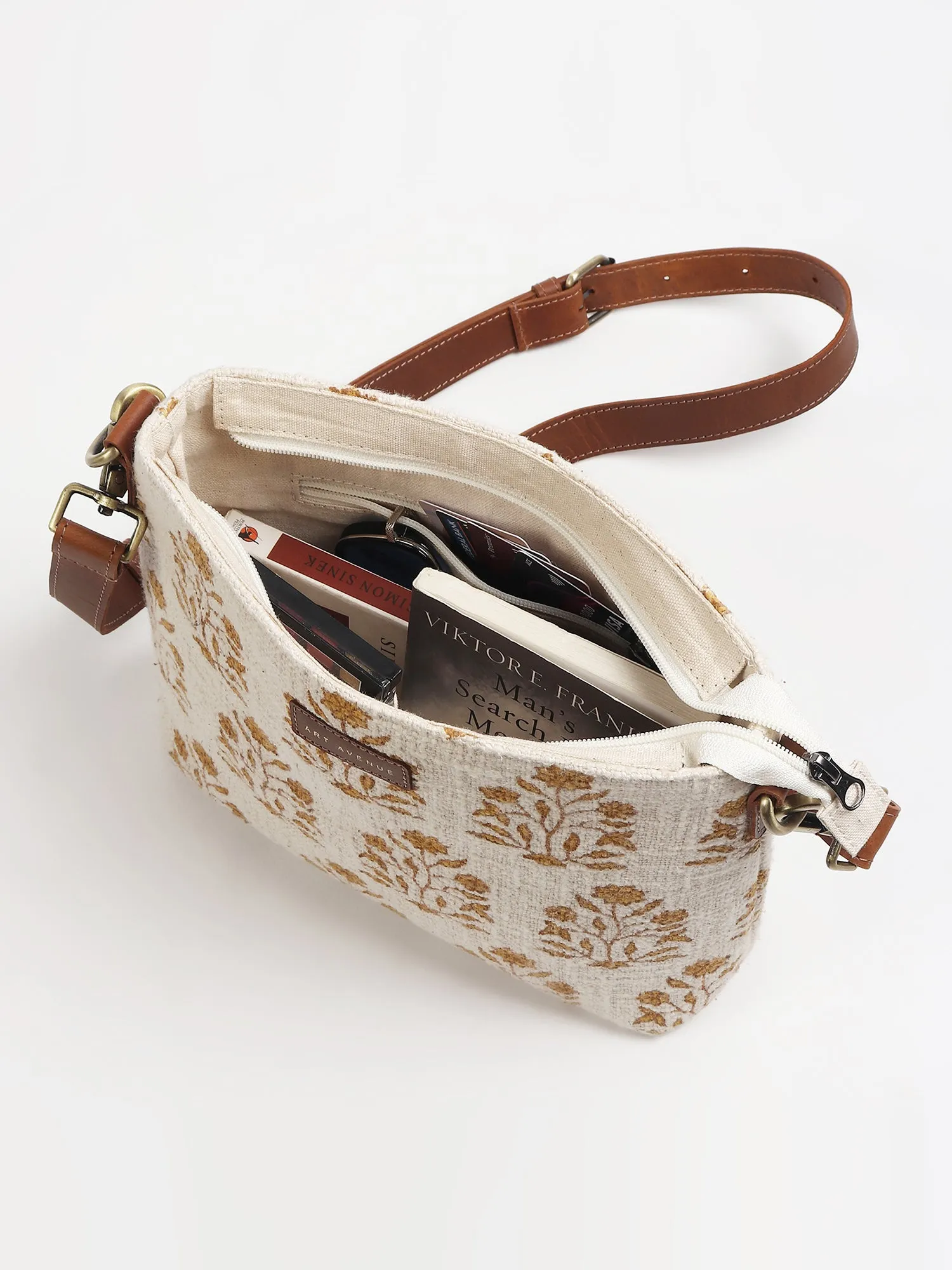 CHARILE - COTTON PRINTED & LEATHER SLING BAG