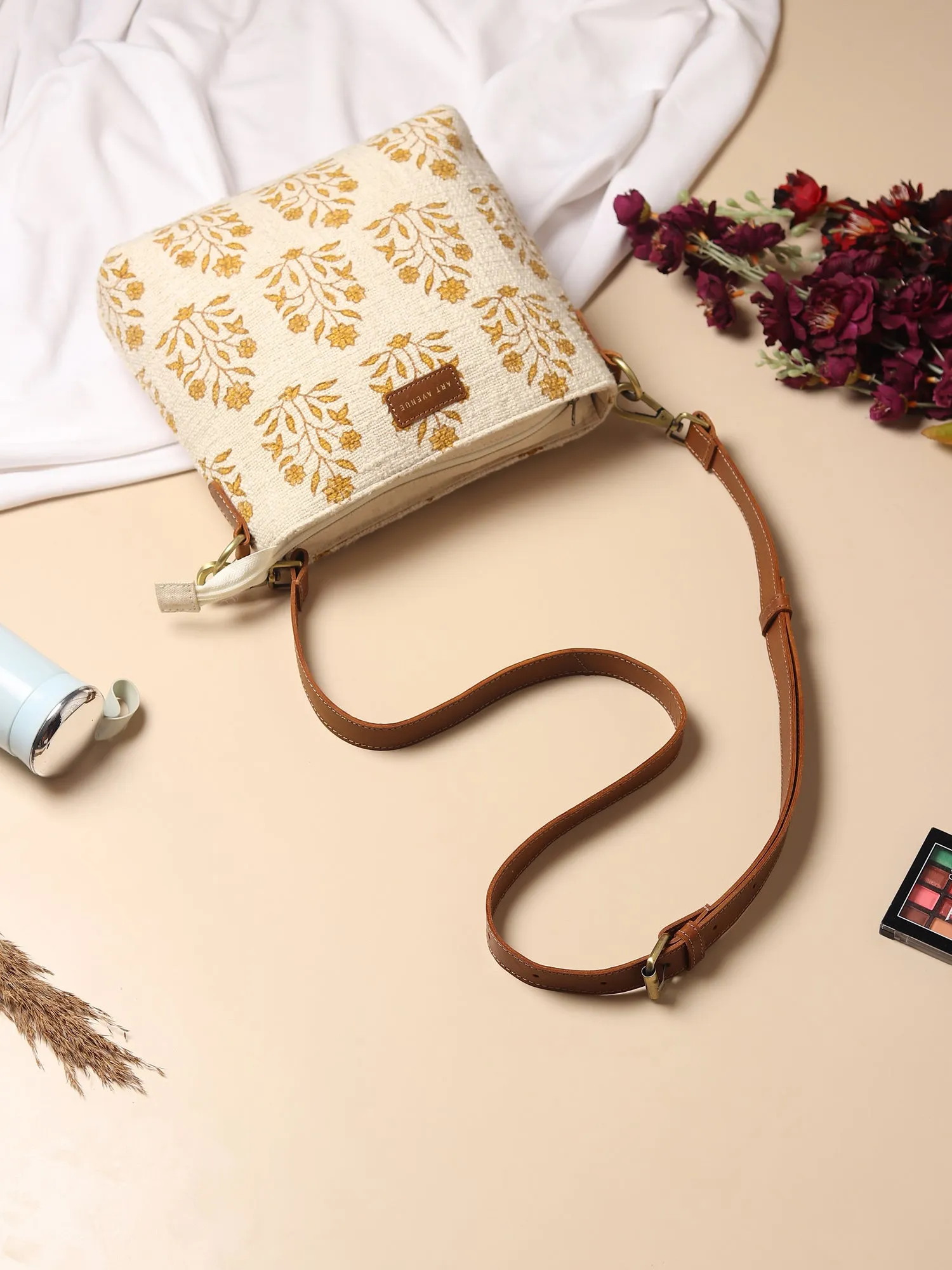 CHARILE - COTTON PRINTED & LEATHER SLING BAG