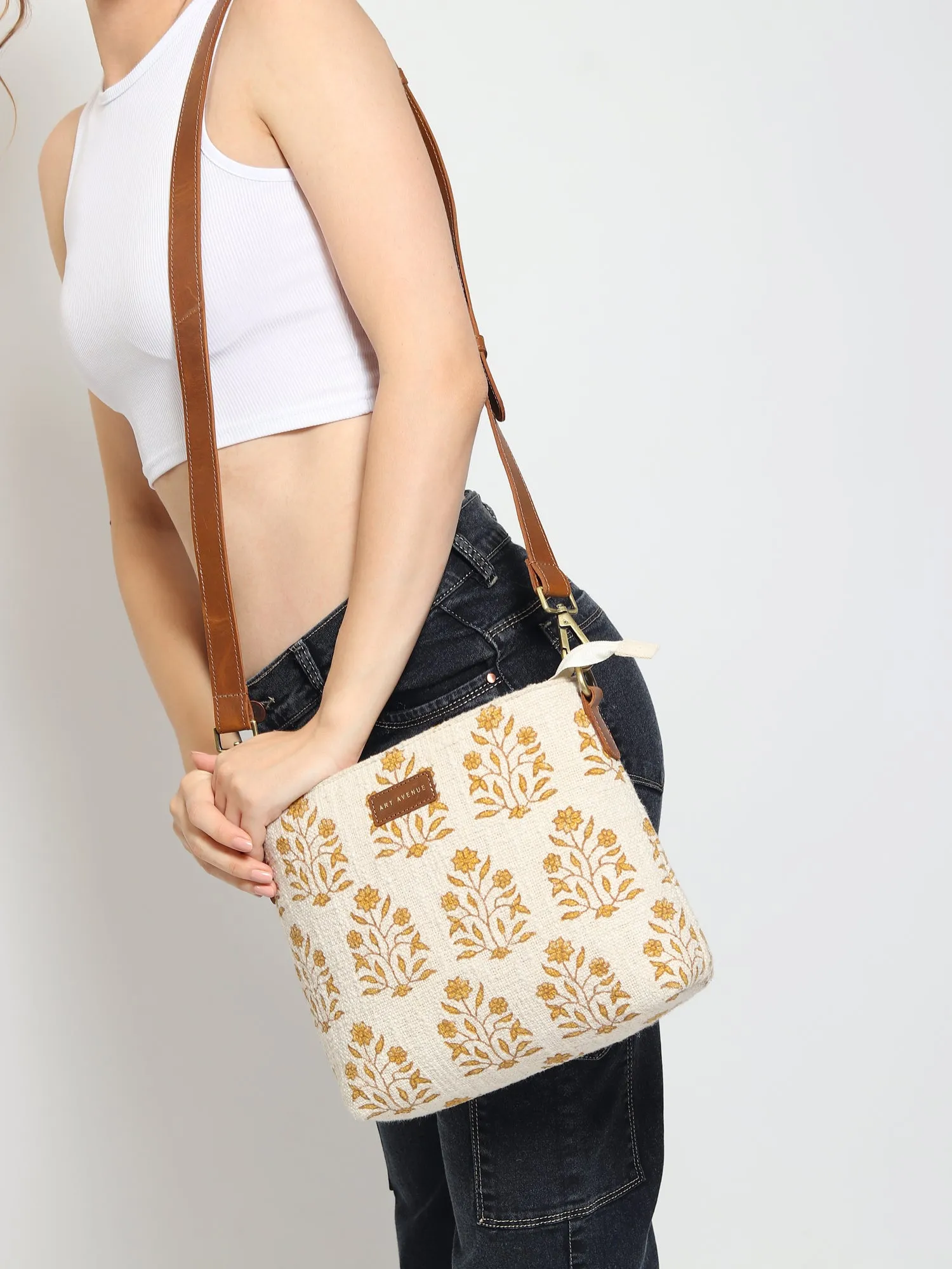 CHARILE - COTTON PRINTED & LEATHER SLING BAG
