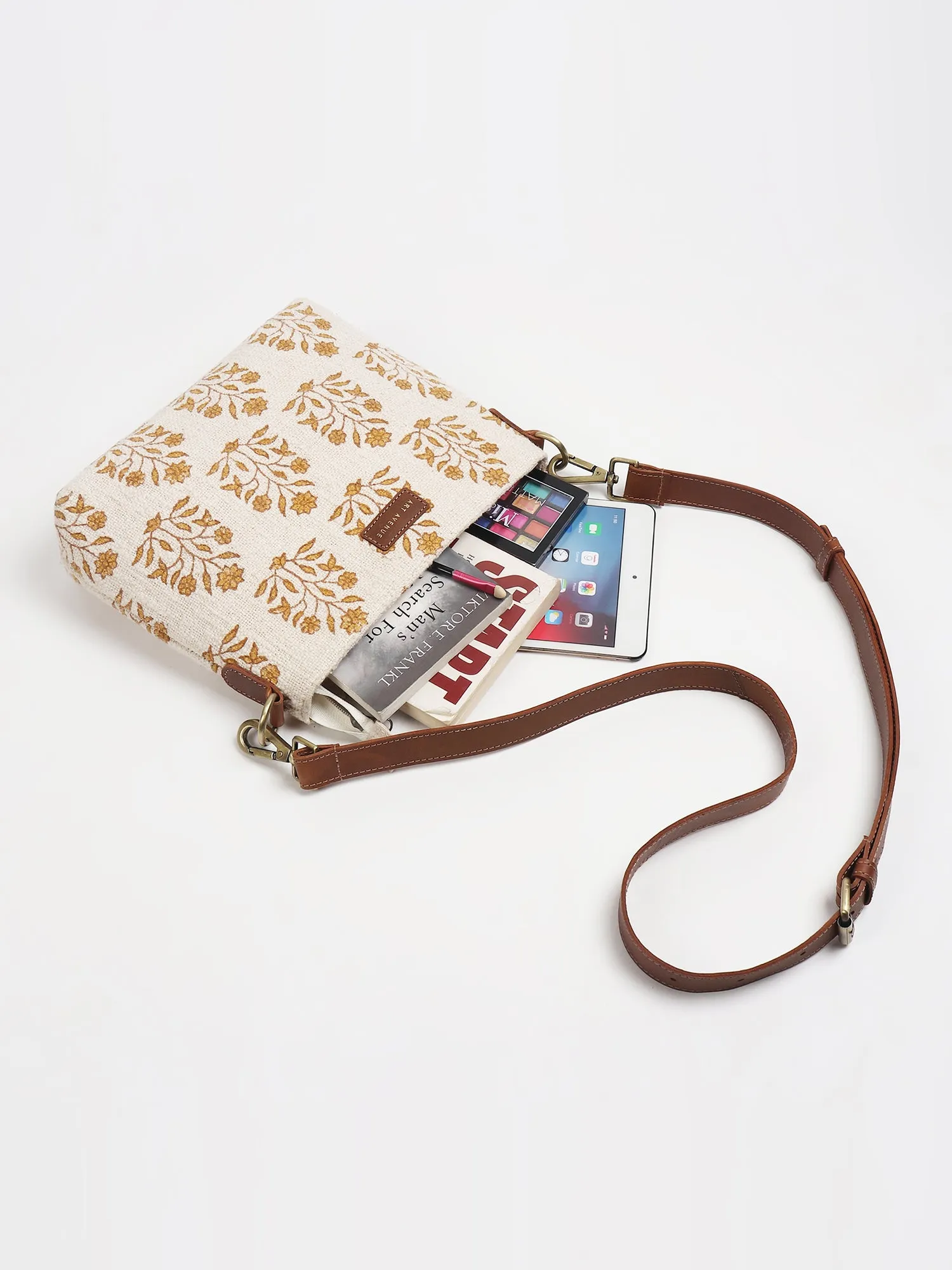 CHARILE - COTTON PRINTED & LEATHER SLING BAG