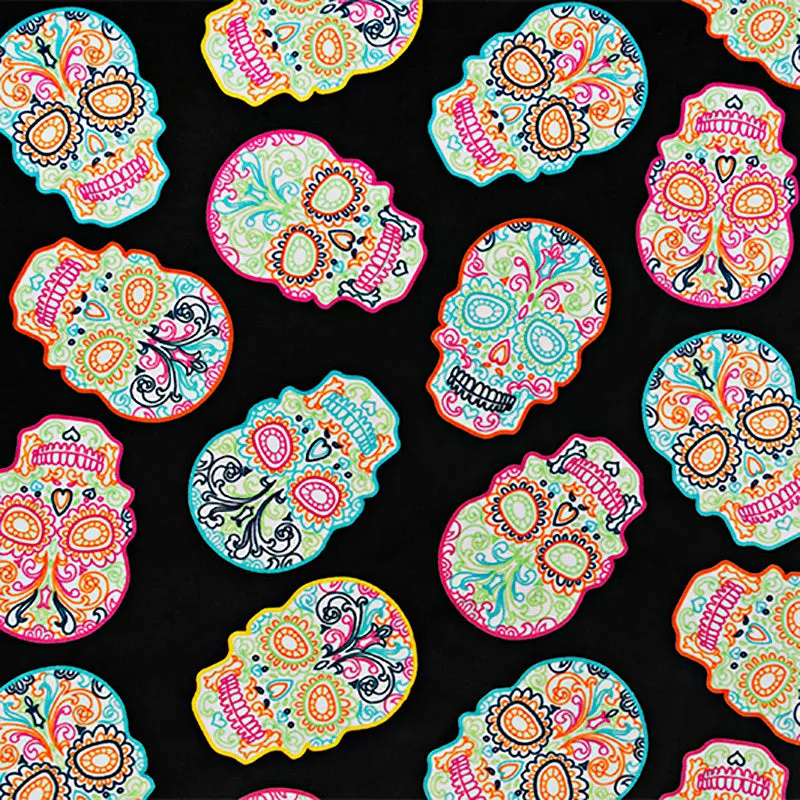 Cuddle® Prints - Sugar Skulls Black Digitally Printed Minky Yardage
