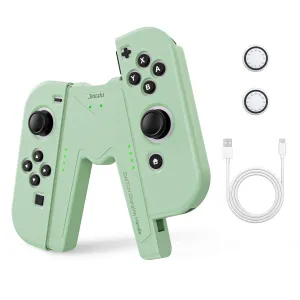 JINGDU Switch Joy-Con Charging Grip Compatible With Nintendo Switch Standard & OLED Model, JoyCon Controller Charger With Cable and 2 Thumb Grip Caps, Play While Charging, Green
