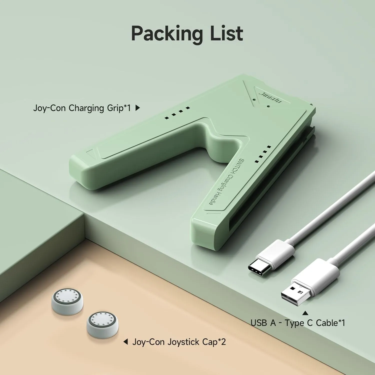 JINGDU Switch Joy-Con Charging Grip Compatible With Nintendo Switch Standard & OLED Model, JoyCon Controller Charger With Cable and 2 Thumb Grip Caps, Play While Charging, Green