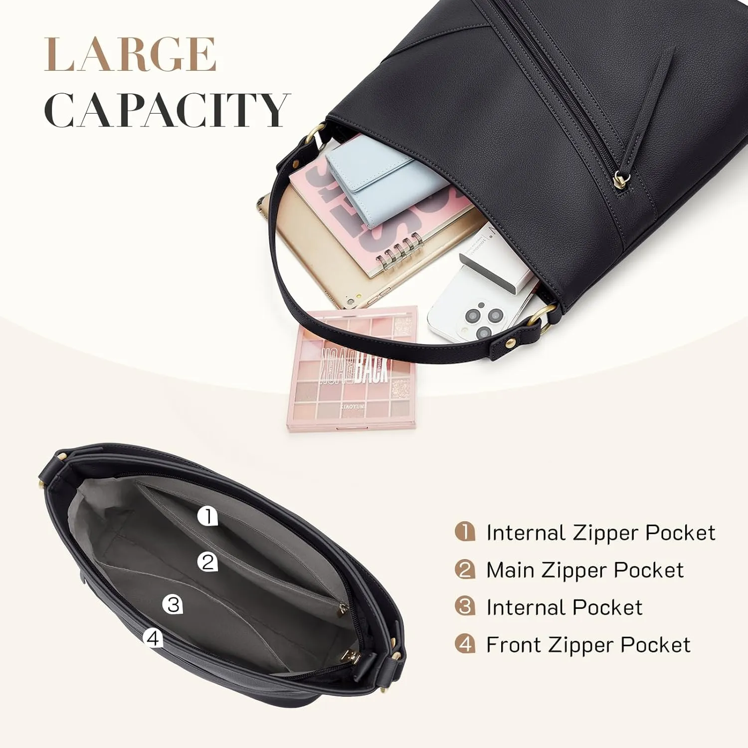 Missnine Hobo Bag Purses and Handbags for Women Top Handle Handbags with Pocket Zipper