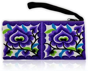Sabai Jai Small Embroidered Floral Clutch Wristlet Wallet for Women - Colorful Organic Cotton, Unique Boho Chic Accessory Bag