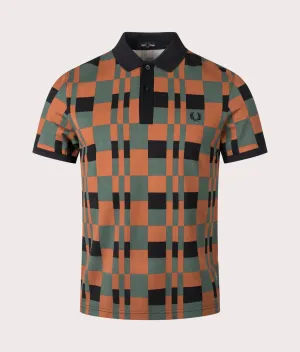 Split Chequerboard Print Polo Shirt