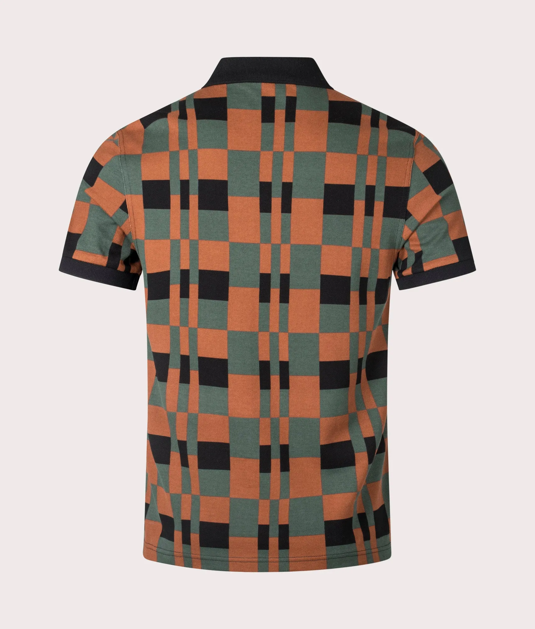 Split Chequerboard Print Polo Shirt