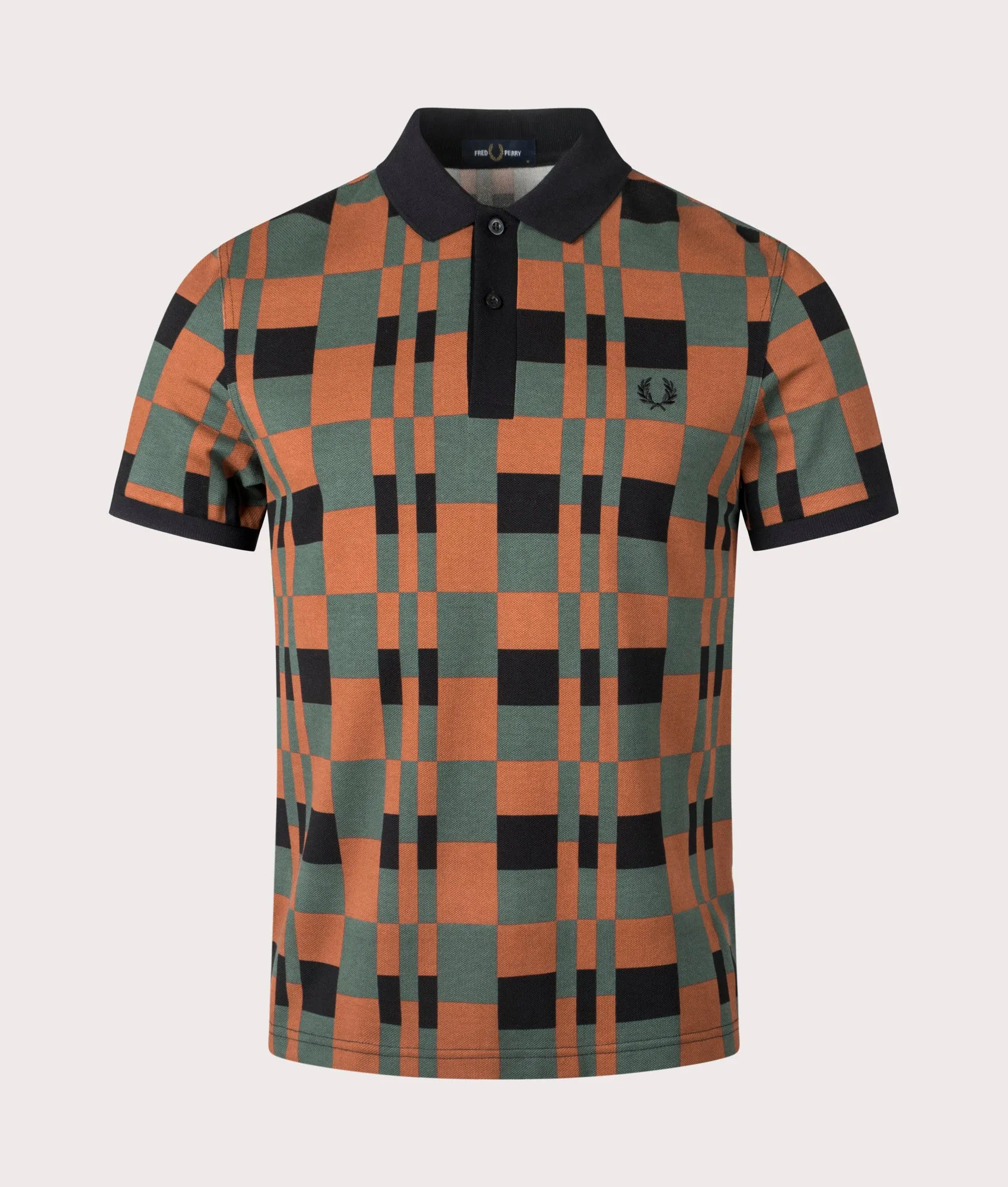 Split Chequerboard Print Polo Shirt