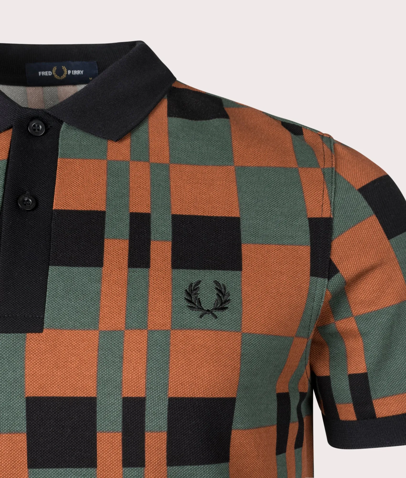 Split Chequerboard Print Polo Shirt