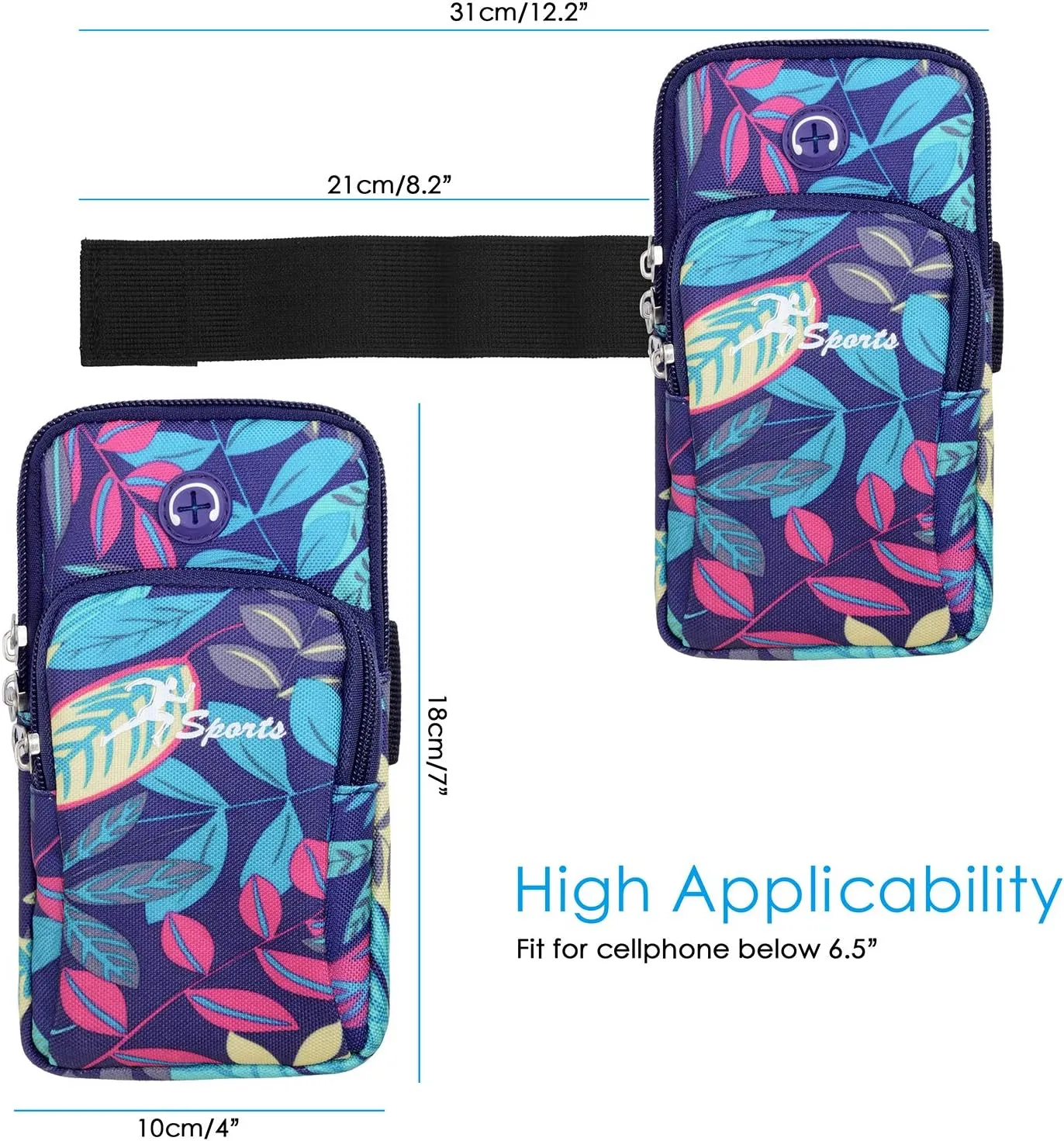 Sports Arm Bag, Universal Unisex Armbands Exercise Workout Running Gym Armbands Phone Holder Pouch Case with Earphone Hole for Cellphone,#2Blue
