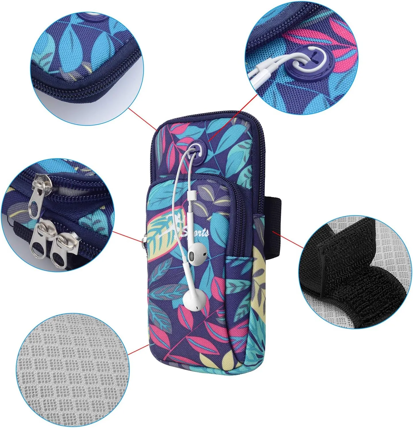 Sports Arm Bag, Universal Unisex Armbands Exercise Workout Running Gym Armbands Phone Holder Pouch Case with Earphone Hole for Cellphone,#2Blue