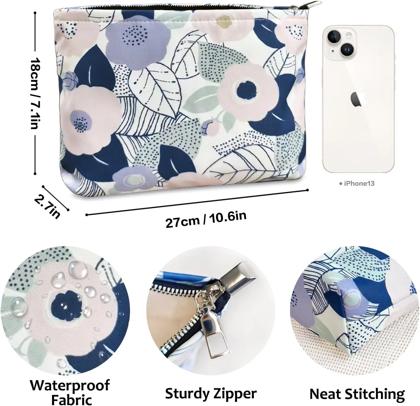 STARDW Aesthetic Floral Makeup Bag Cute Small Cosmetic Bags for Women Girls, Travel Toiletry Bag Large Capacity Zipper Makeup Pouch, Purse Organizer Pouches (Abstract Flowers)