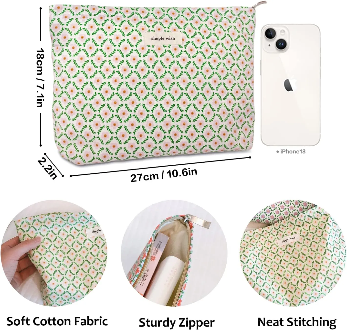 STARDW Aesthetic Floral Makeup Bag Cute Small Cosmetic Bags for Women Girls, Travel Toiletry Bag Large Capacity Zipper Makeup Pouch, Purse Organizer Pouches (Pink Floral)