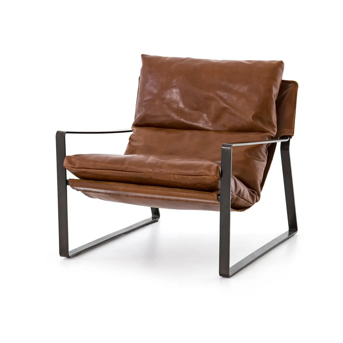 Tobacco Leather & Iron Frame Chair